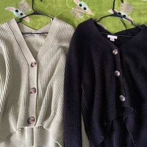 H&M rib knit cardigan size L. Colors are Black and Light Green.